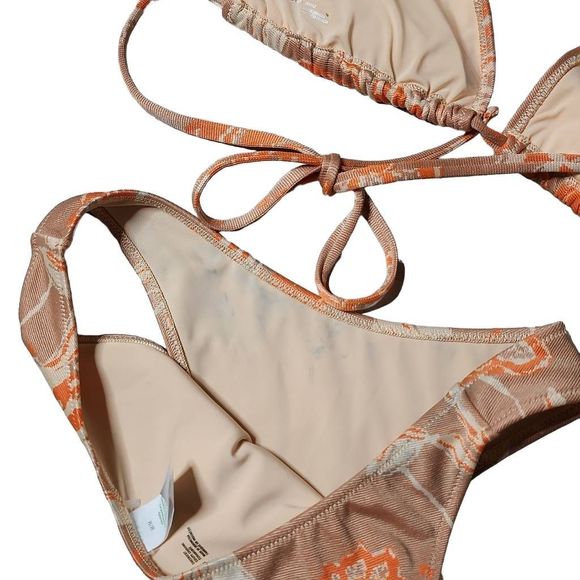 American eagle Aerie triangle cheekiest bikini set rust orange tapestry design - Picture 7 of 7